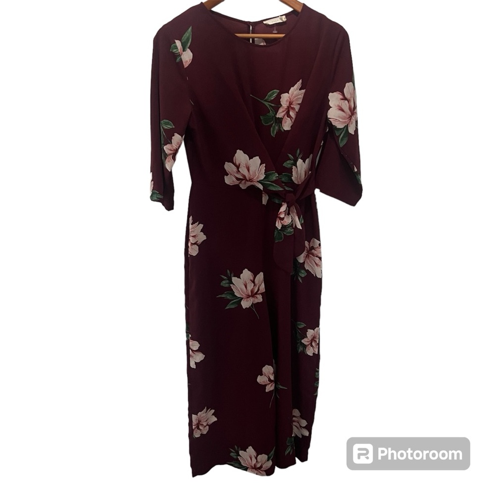 Lush long sleeve Floral High-neck jumpsuit burgundy size small